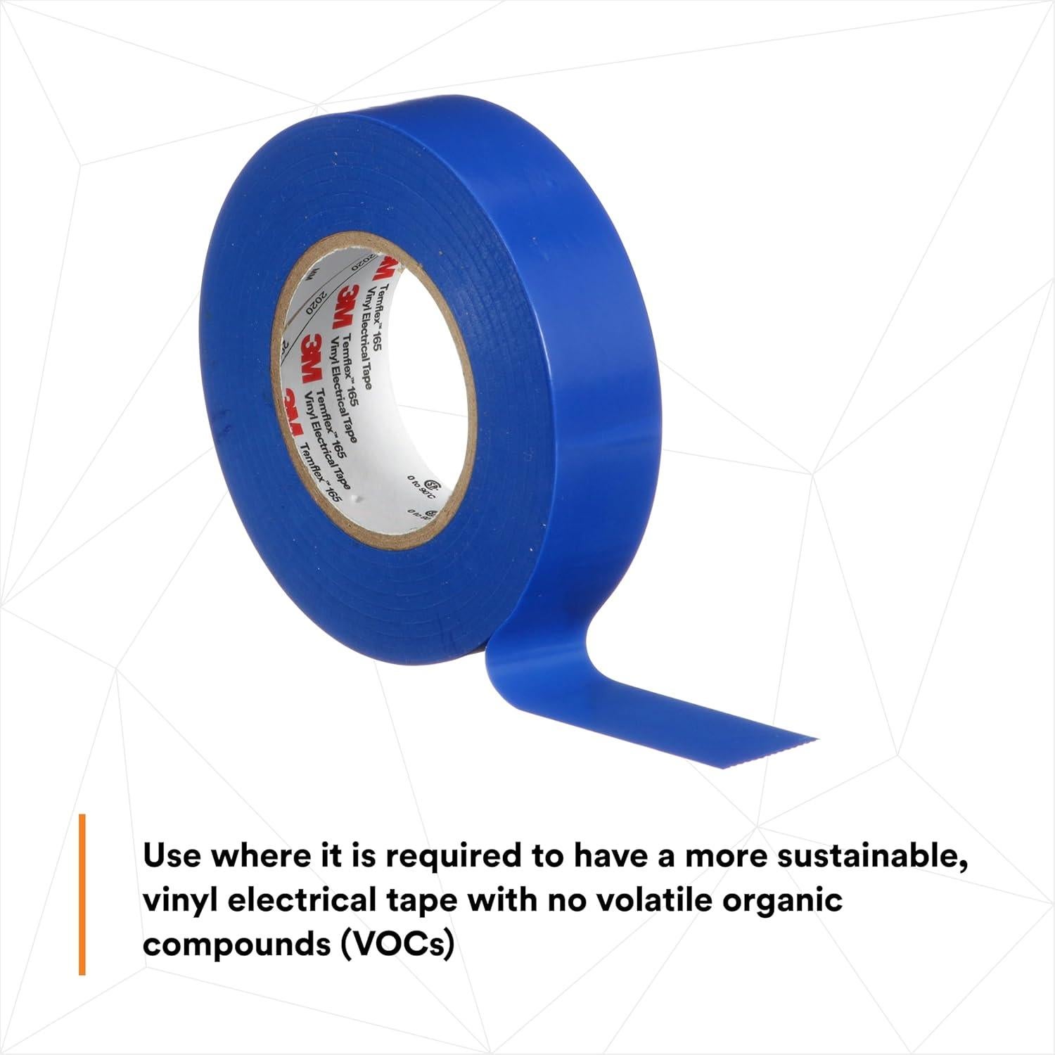 Cinta Eléctrica de Vinilo 3M Temflex 165 Azul 19mm x 18m 10 Rollos