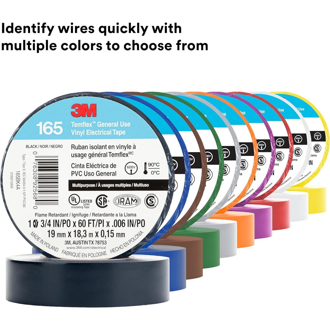 Cinta Eléctrica de Vinilo 3M Temflex 165 Azul 19mm x 18m 10 Rollos