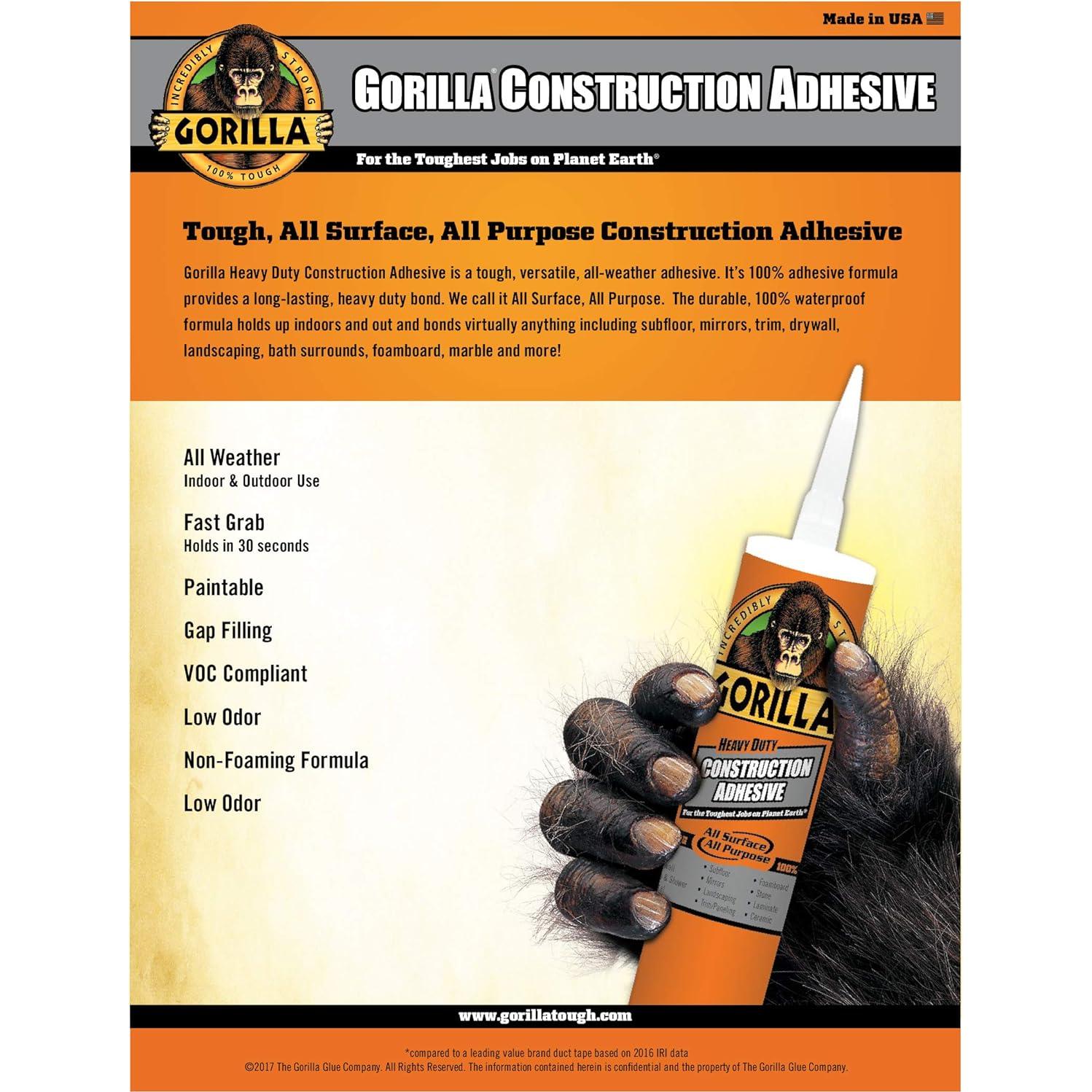 Adhesivo de Construcción Gorilla 8020001-4, 4 Tubos 74.8 ml