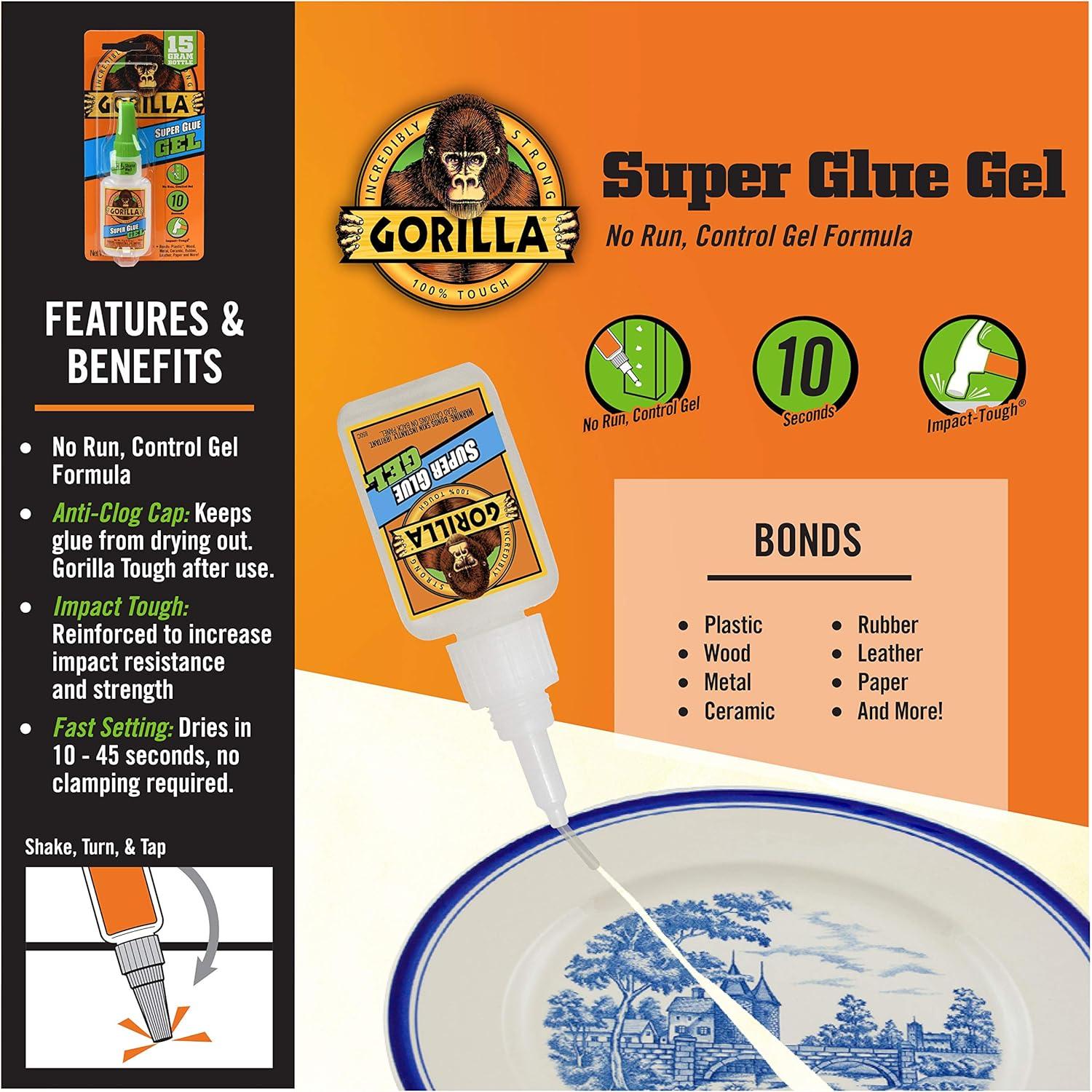 Gorilla Super Glue Gel 15g Claro - Paquete de 7 Botellas