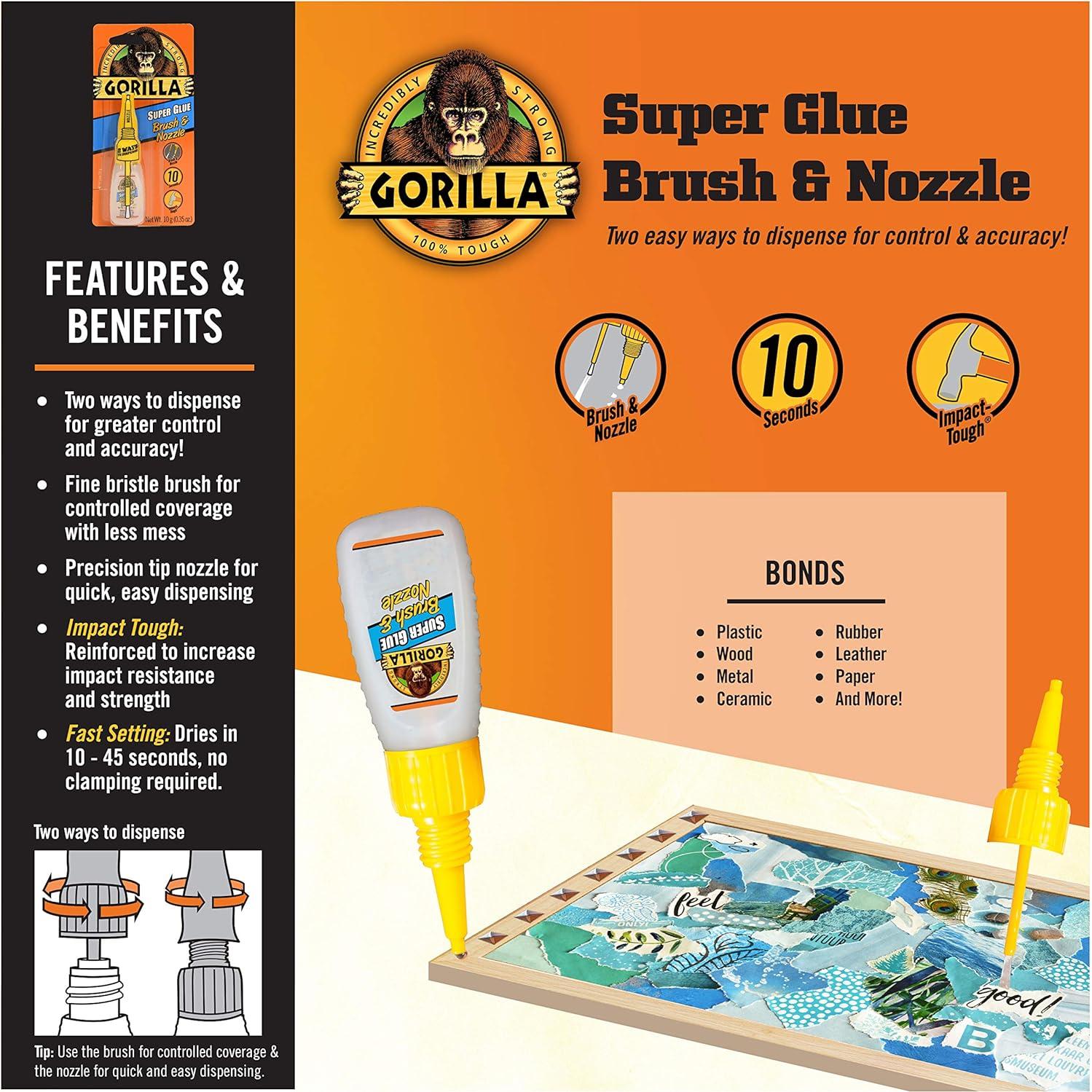 Pegamento Super Gorilla 10ml con Brocha y Boquilla - Transparente