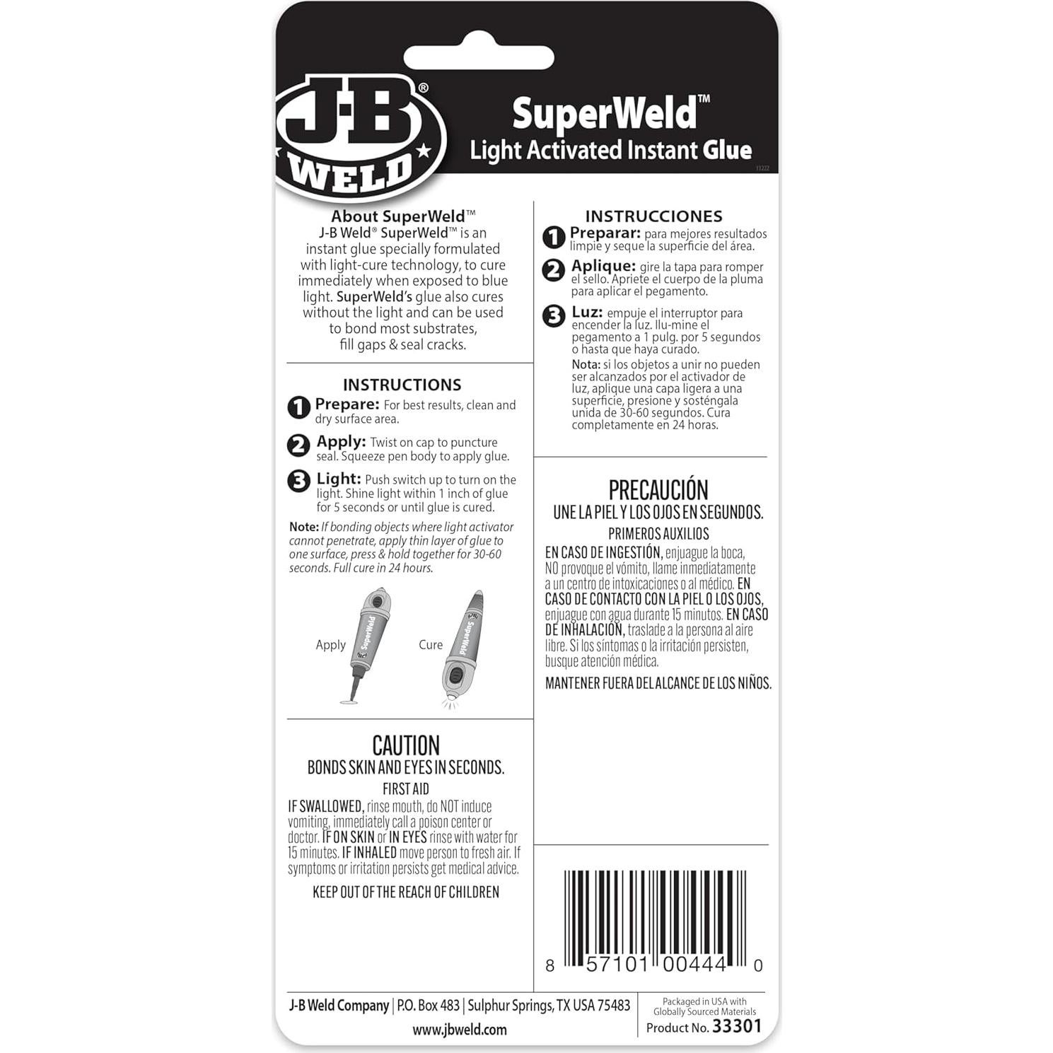 Superpegamento J-B Weld Activado por Luz 5g 2-Pack Transparente