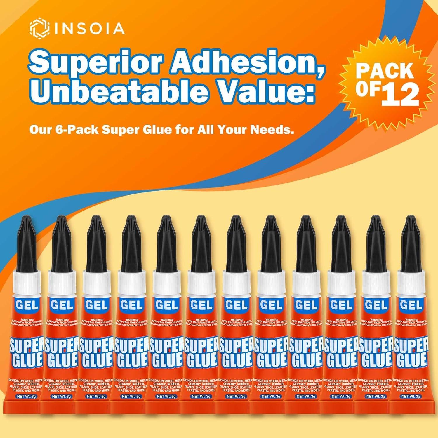 Super Glue Gel INSOIA 12 Tubos de 3g Adhesivo Multiusos