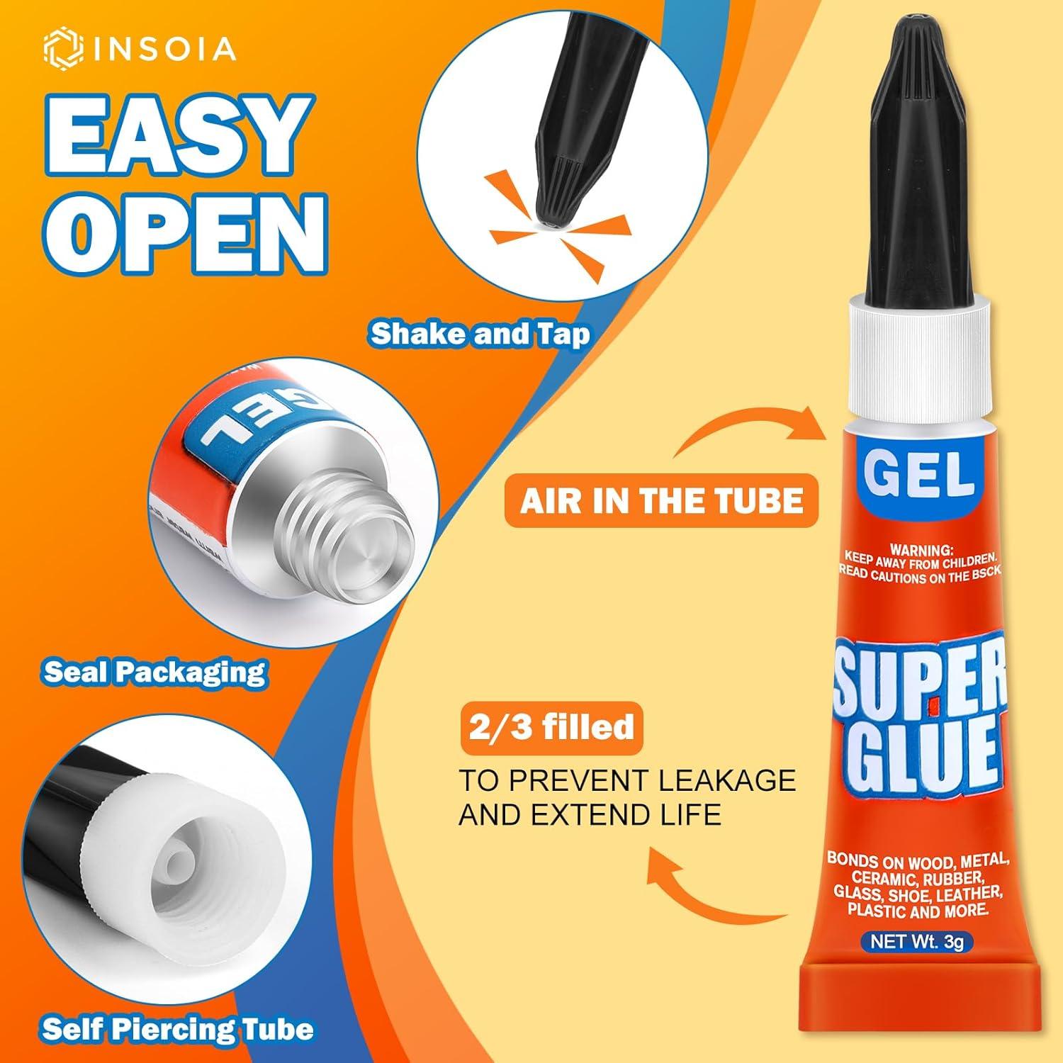 Super Glue Gel INSOIA 12 Tubos de 3g Adhesivo Multiusos