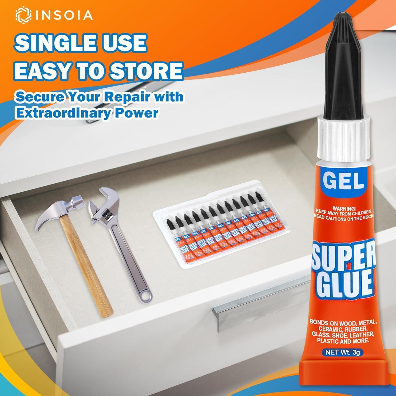 Super Glue Gel INSOIA 12 Tubos de 3g Adhesivo Multiusos