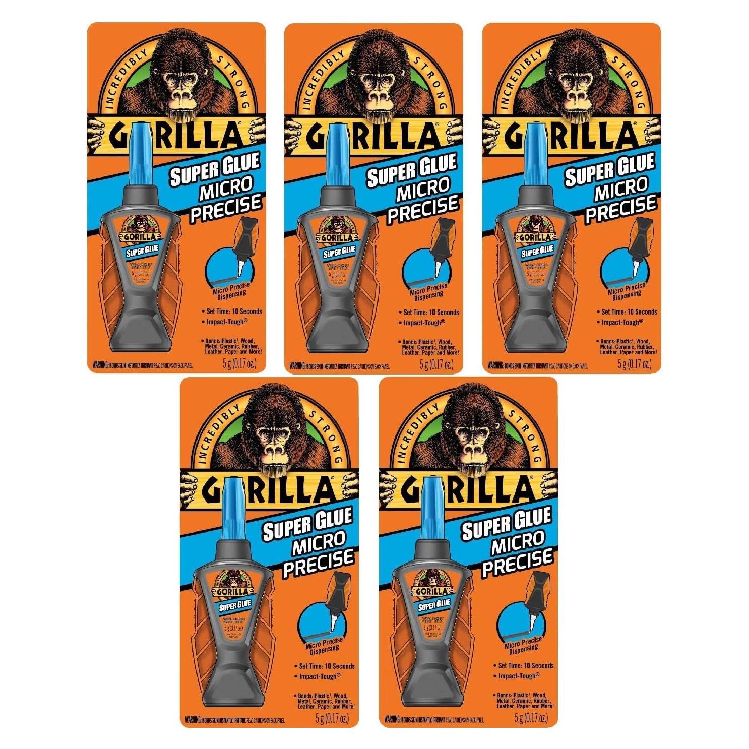 Gorilla Super Glue 5 Paquetes 4.9ml Claro Resistente Impactos