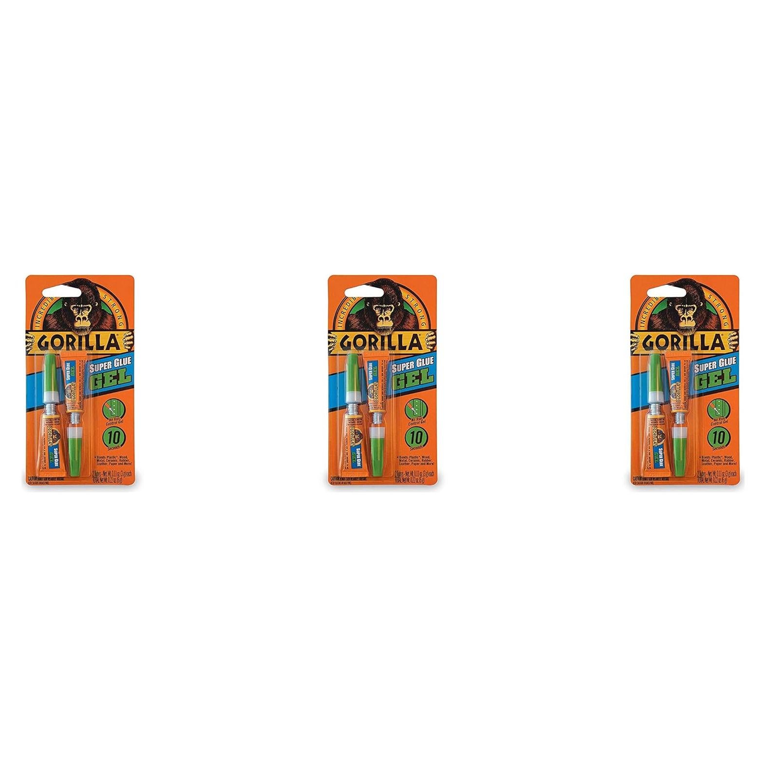 Gorilla Super Glue Gel 3 Tubos 6ml Transparente Alta Viscosidad