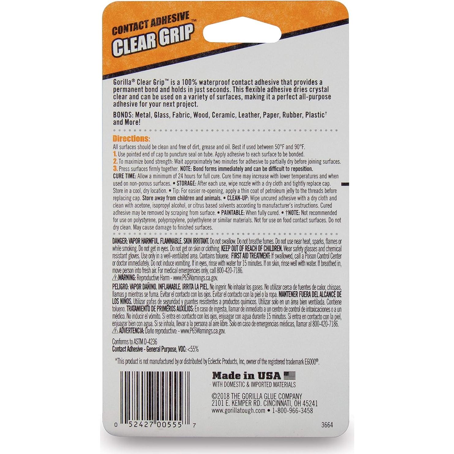 Adhesivo de contacto Gorilla Clear Grip 4 tubos 5.67 ml transparente