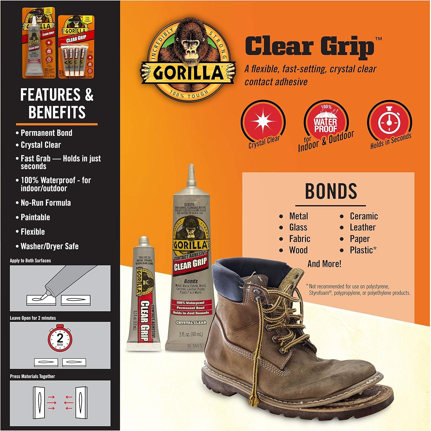 Adhesivo de contacto Gorilla Clear Grip 4 tubos 5.67 ml transparente