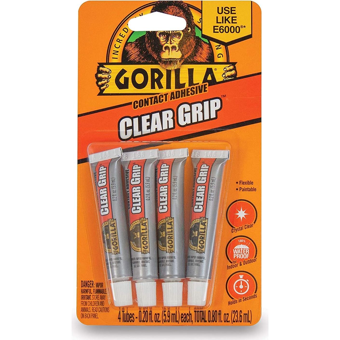 Adhesivo de contacto Gorilla Clear Grip 4 tubos 5.9ml impermeable