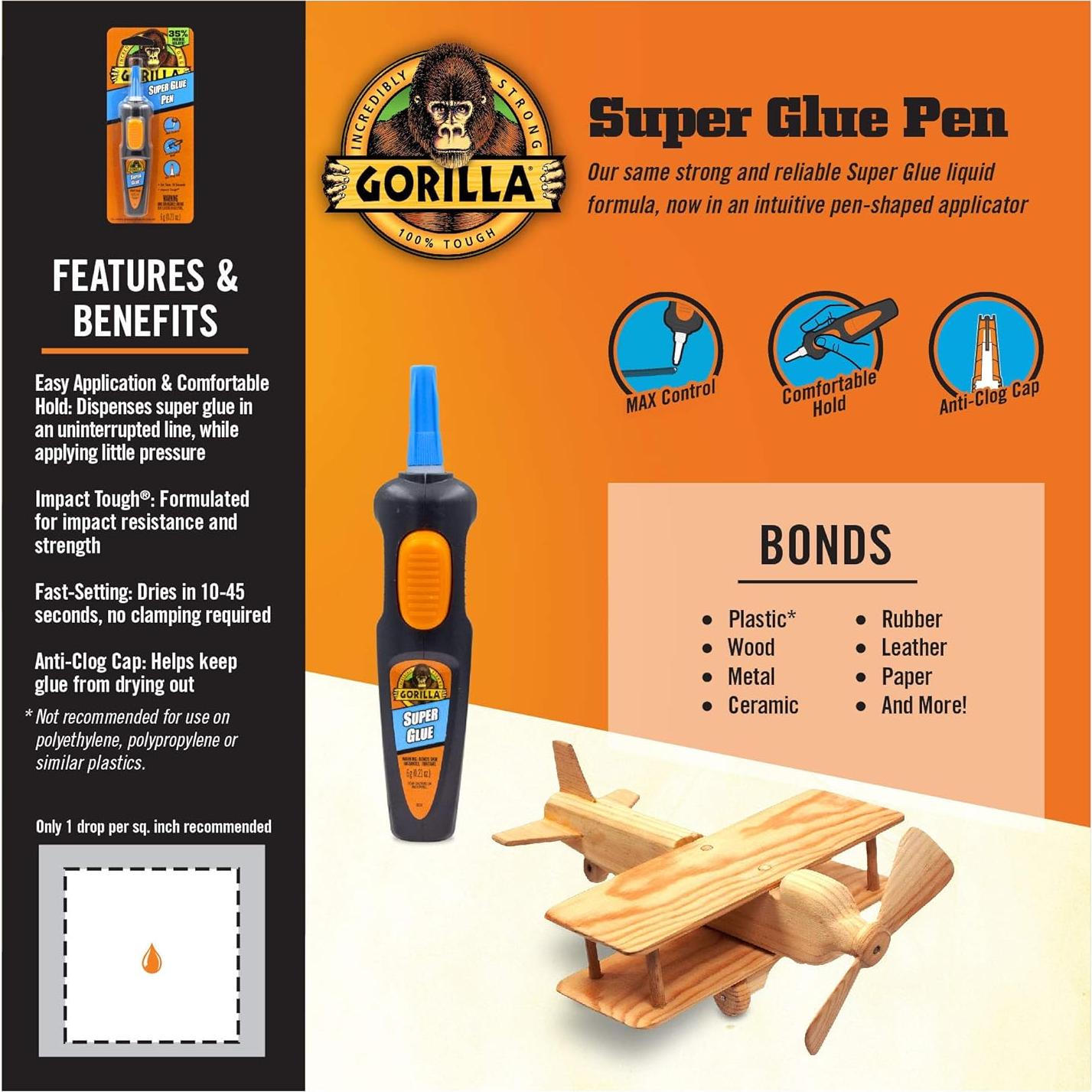 Bolígrafo Super Glue Gorilla 6g Transparente - Aplicador Fácil