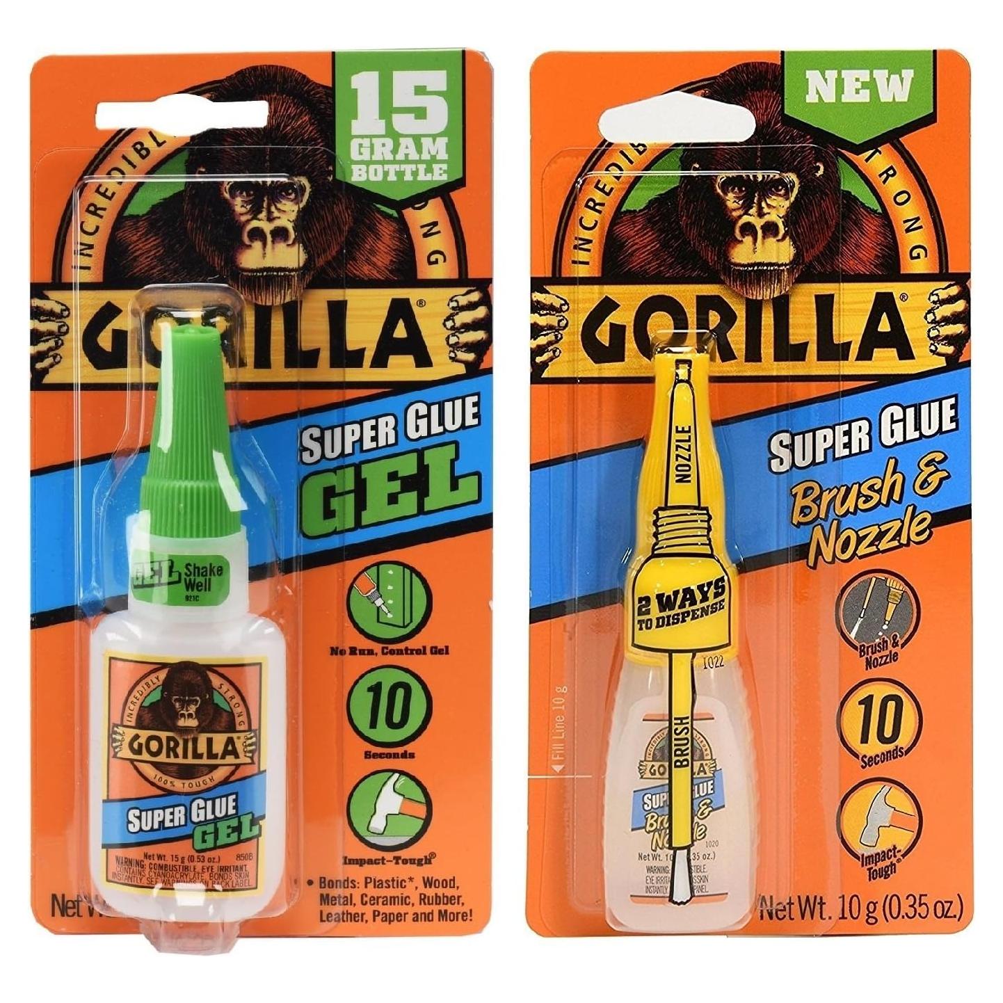 Gorilla Super Glue Gel 15g y Brush & Nozzle 10g - Combo Adhesivo