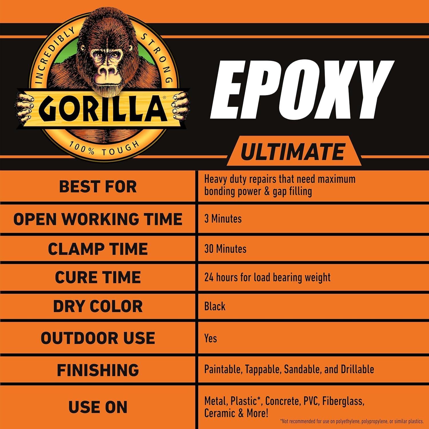 Gorilla Epoxy Ultimate 0.85oz Jeringa - Secado 10 Min, Impermeable