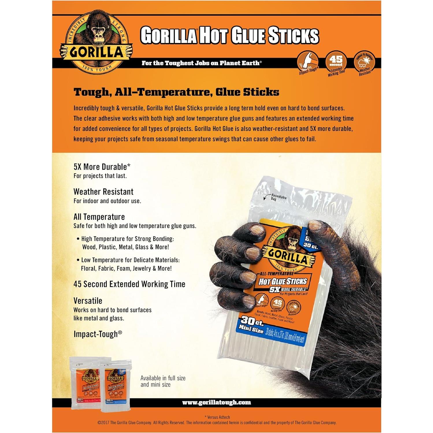 Palitos de Pegamento Caliente Gorilla Mini 20 cm 25 Unidades