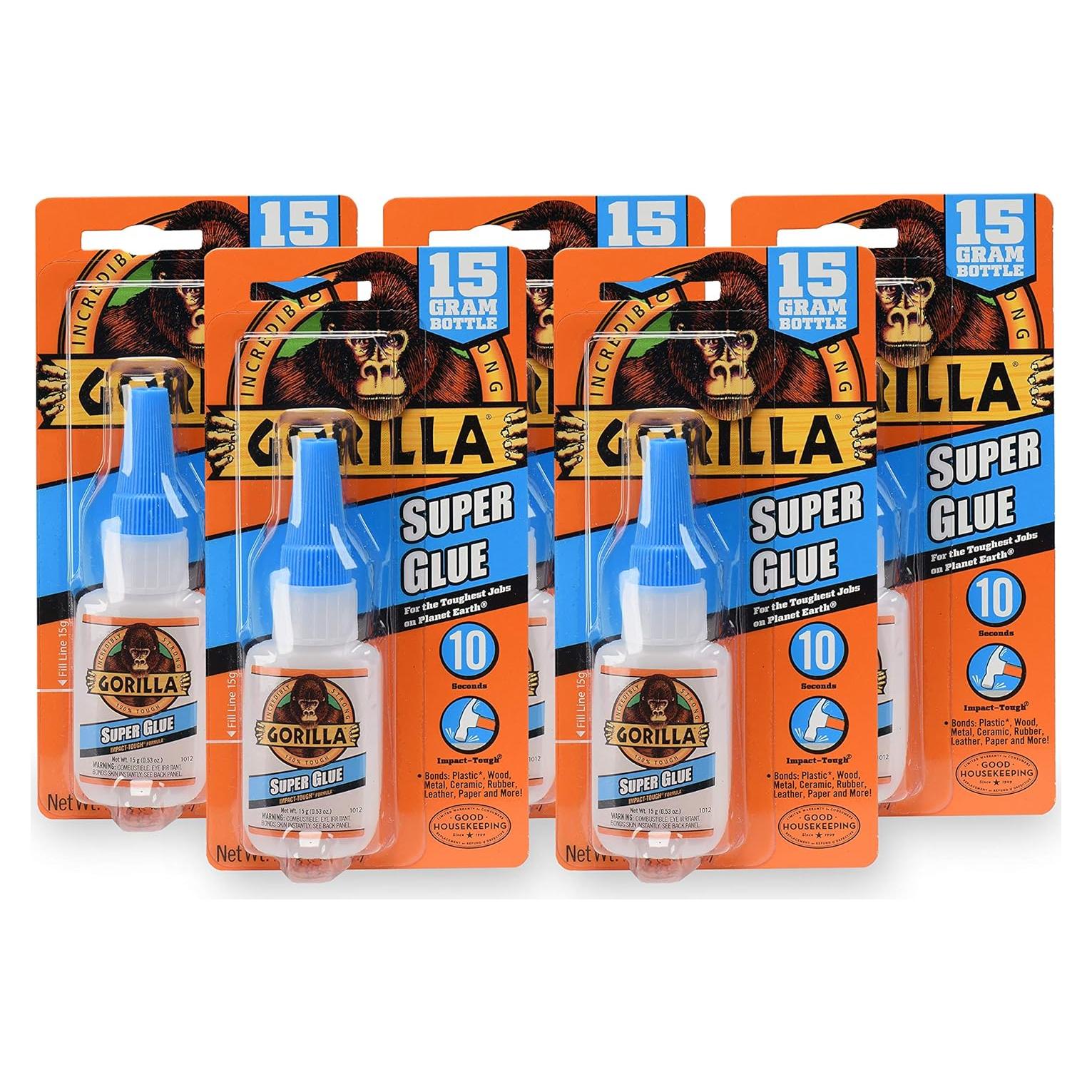 Gorilla Super Glue 15 Gramos Claro - Paquete de 5 Adhesivos