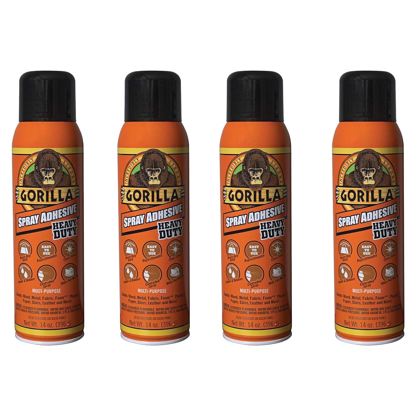 Adhesivo en aerosol Gorilla 4 latas 396g alta resistencia transparente