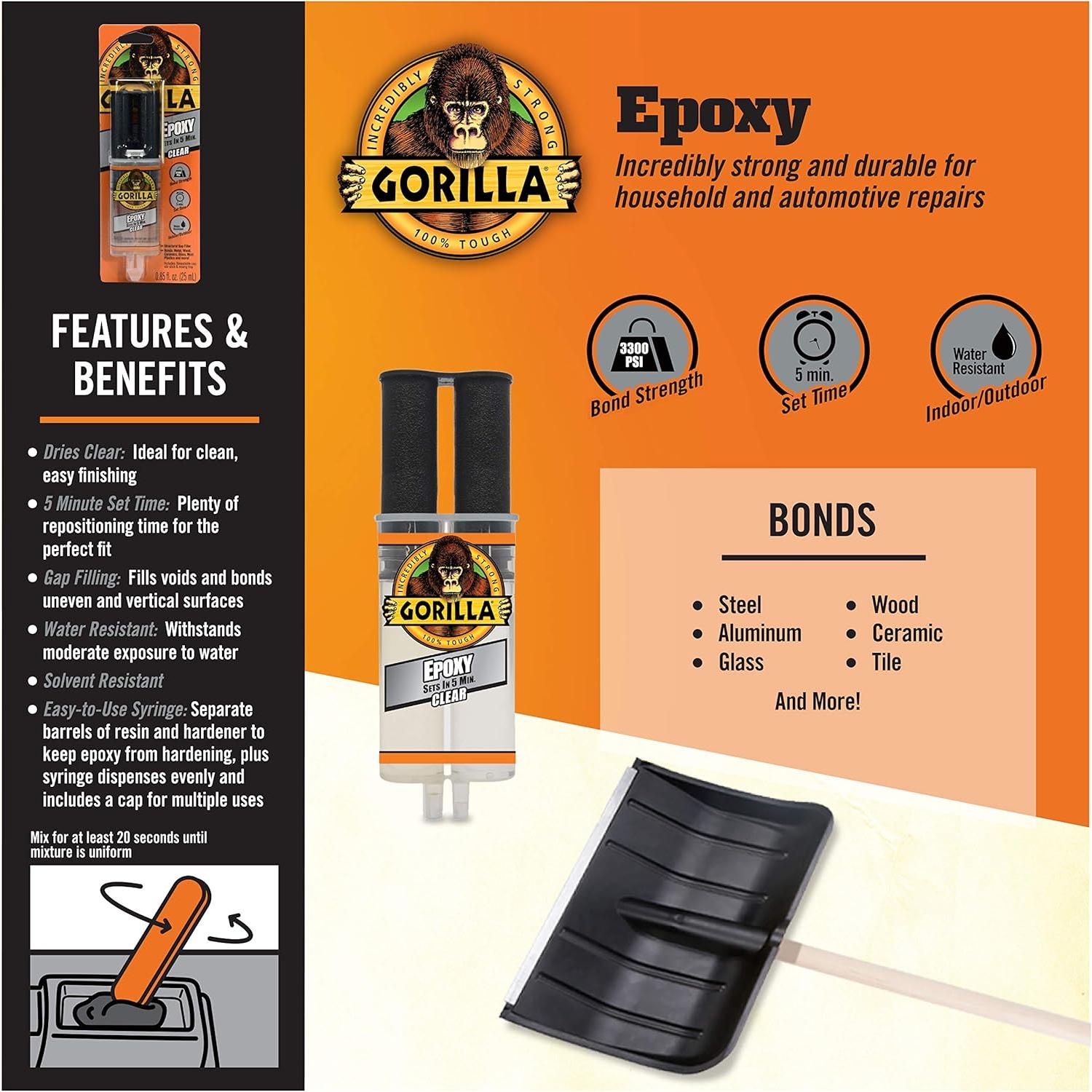 Epoxi Gorilla 2 partes 151.4 ml transparente - Paquete de 6