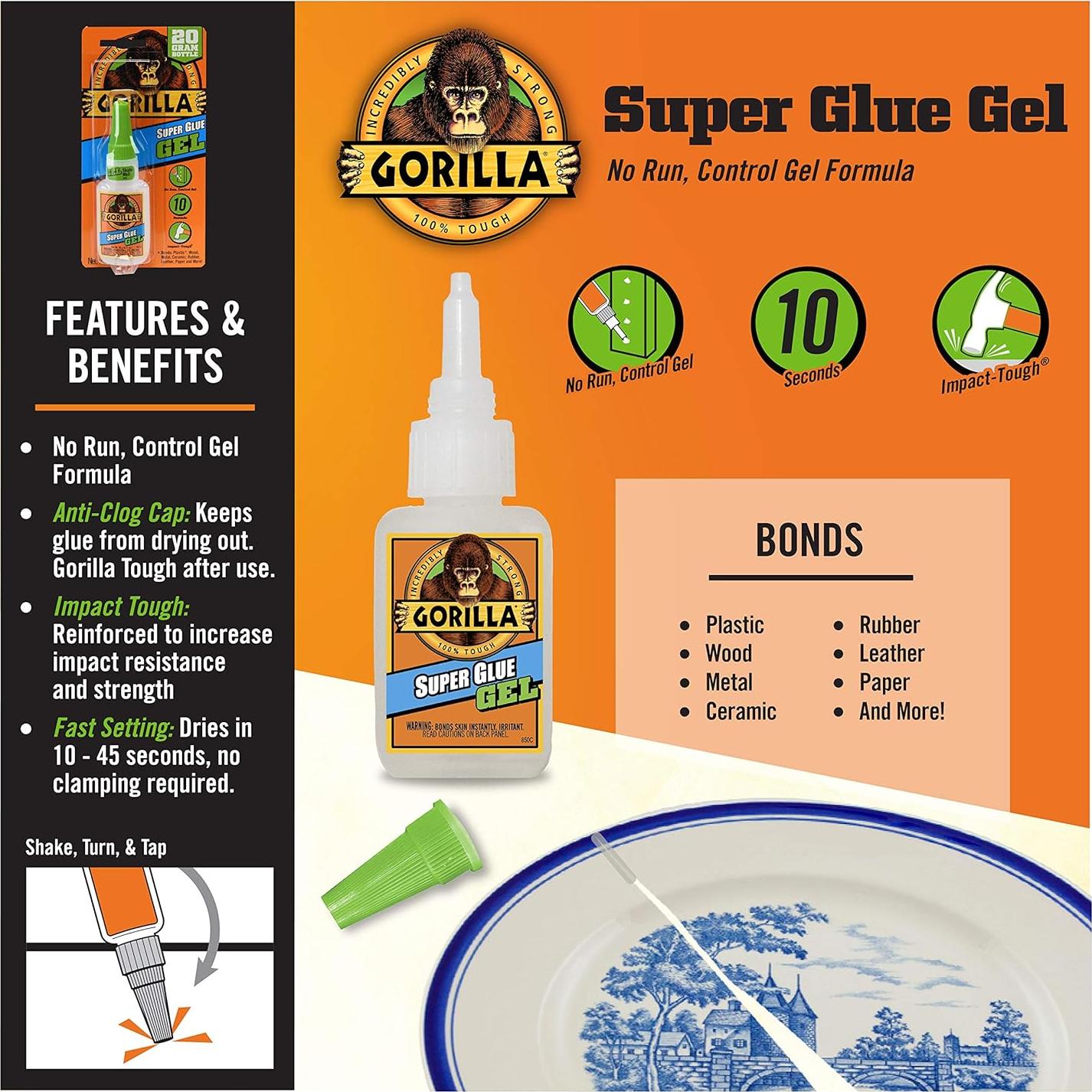Gorilla Super Glue Gel 20g - Pegamento Transparente Multiusos