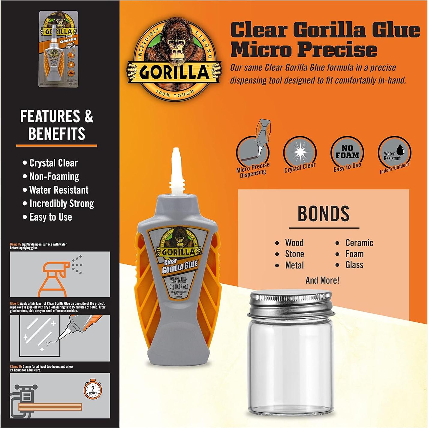 Pegamento Claro Multiusos Gorilla 5g - Resistente al Agua, Paquete de 2