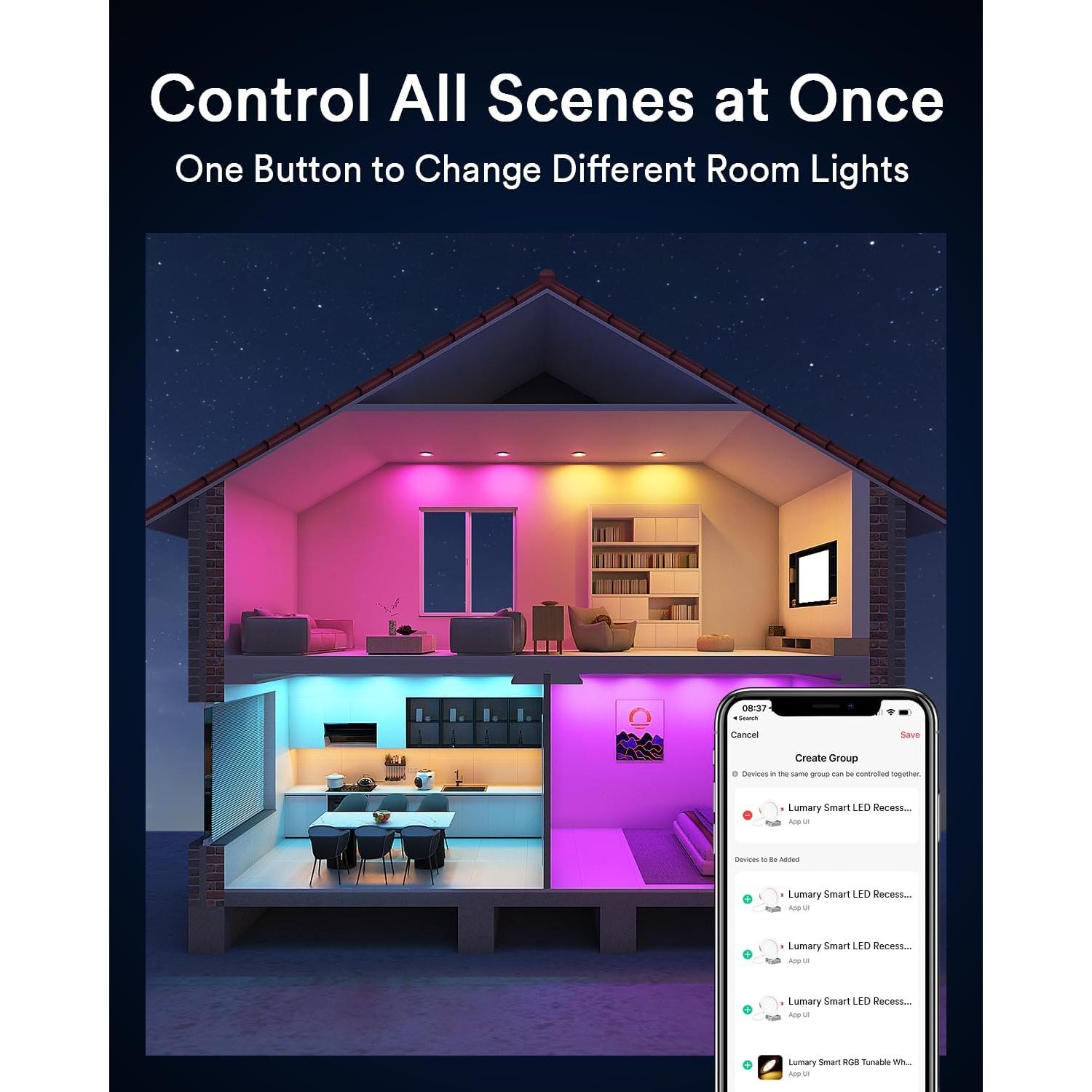 Luz Recesada Inteligente WiFi Lumary 15.24cm 13W RGBWW 4PCS