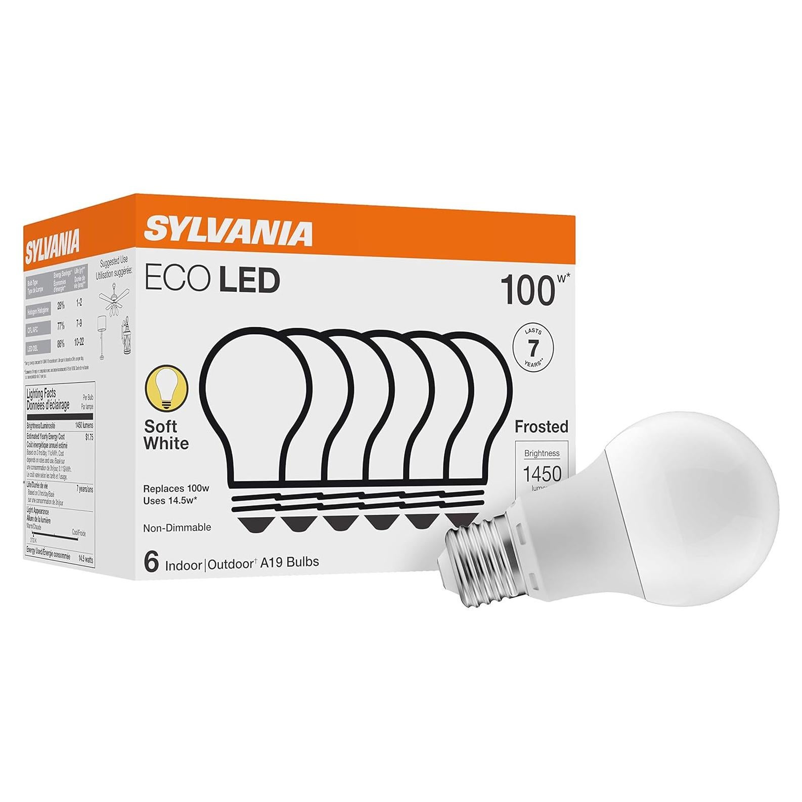 Bombilla LED A19 Sylvania 14.5W 1450 lúmenes 2700K 6 unidades