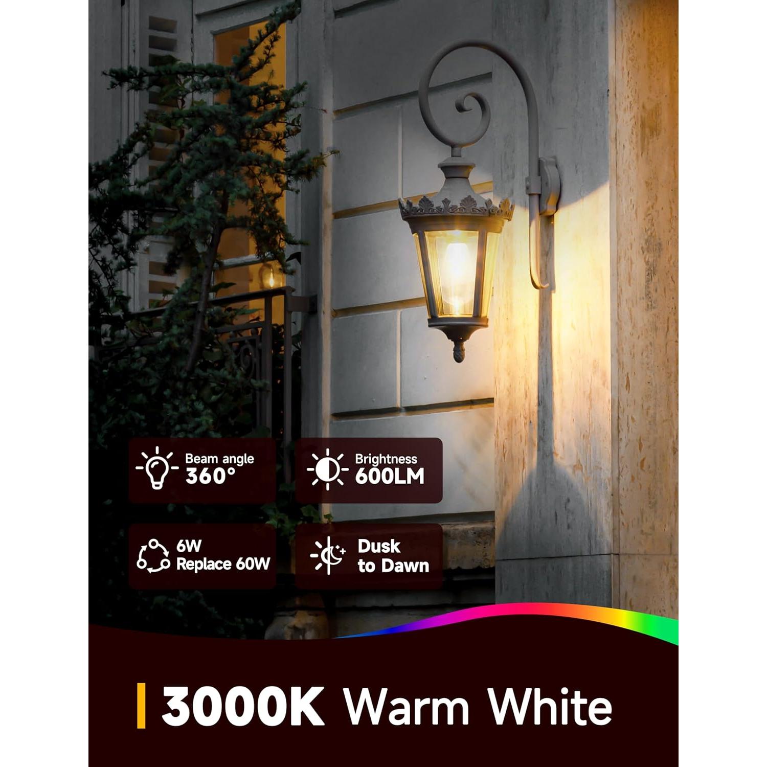 Bombillas LED Exterior UNILAMP 6W 600LM 3000K Vintage Paquete de 4