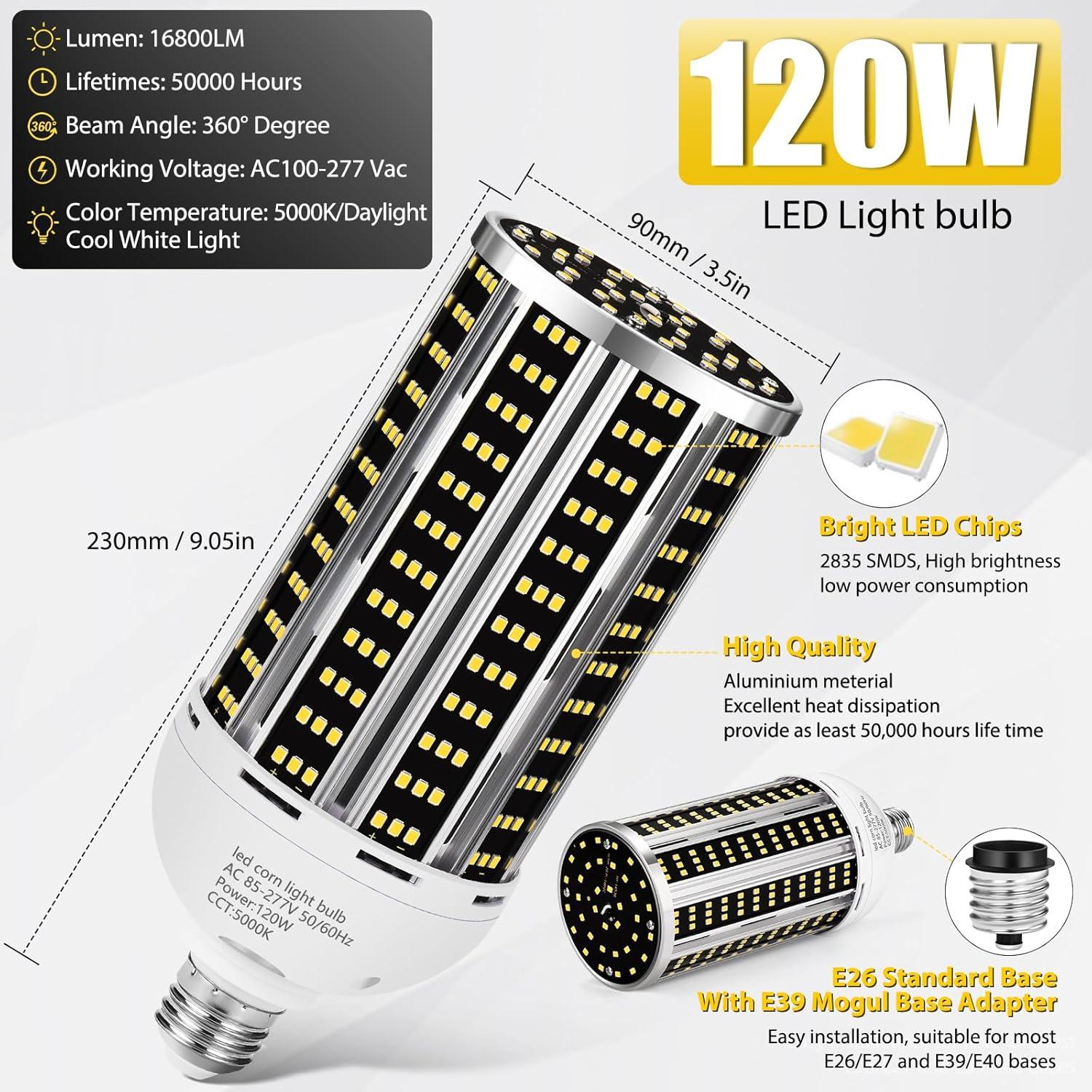 Paquete de 4 Bombillas LED de Maíz YANYCN 120W Luz Diurna 5000K
