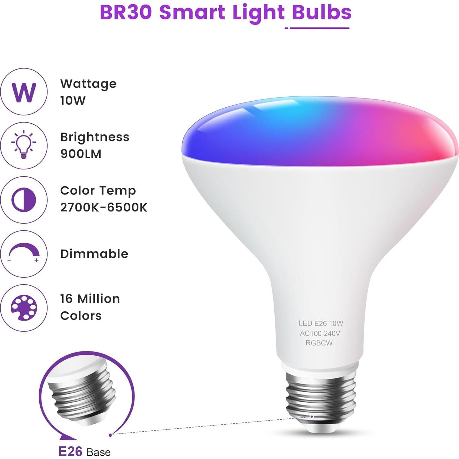 Bombilla inteligente OHLUX BR30 WiFi 10W RGB, paquete de 8