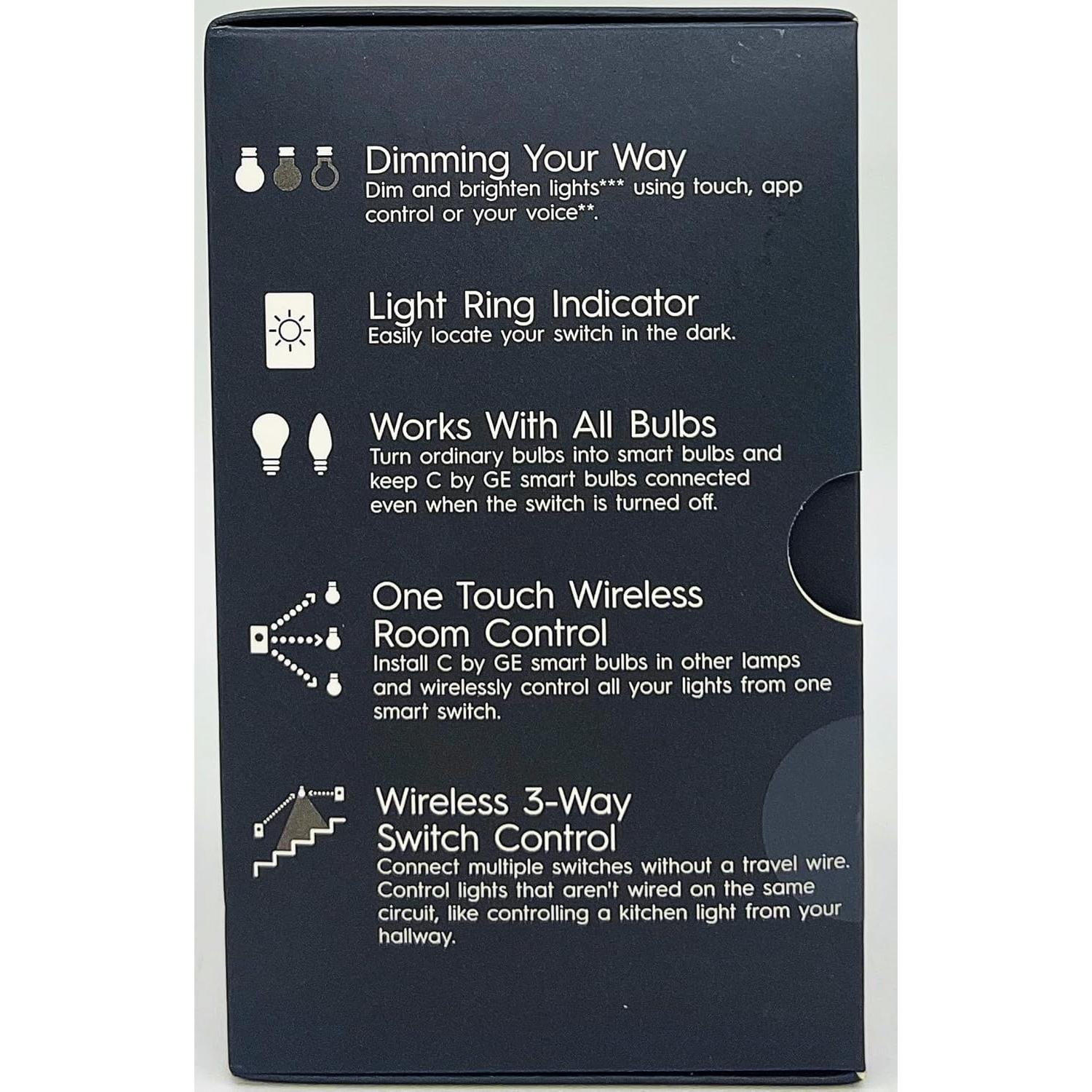 Interruptor de Luz Inteligente GE C Regulable Wi-Fi 4-Cable