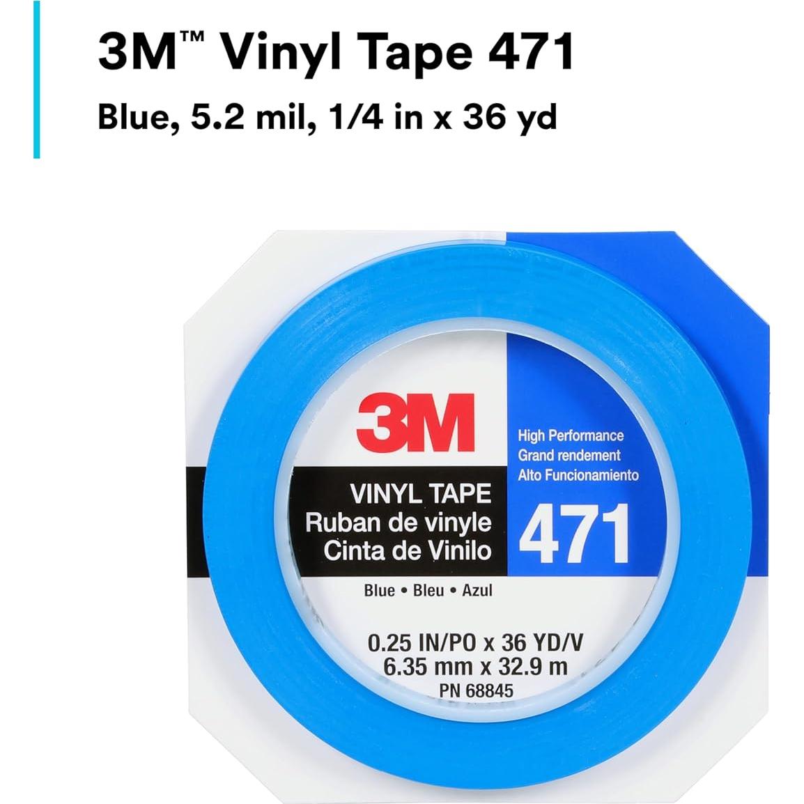 Cinta de Vinilo 3M 471, 0.64 cm x 32.9 m, Azul, Marcado de Suelo