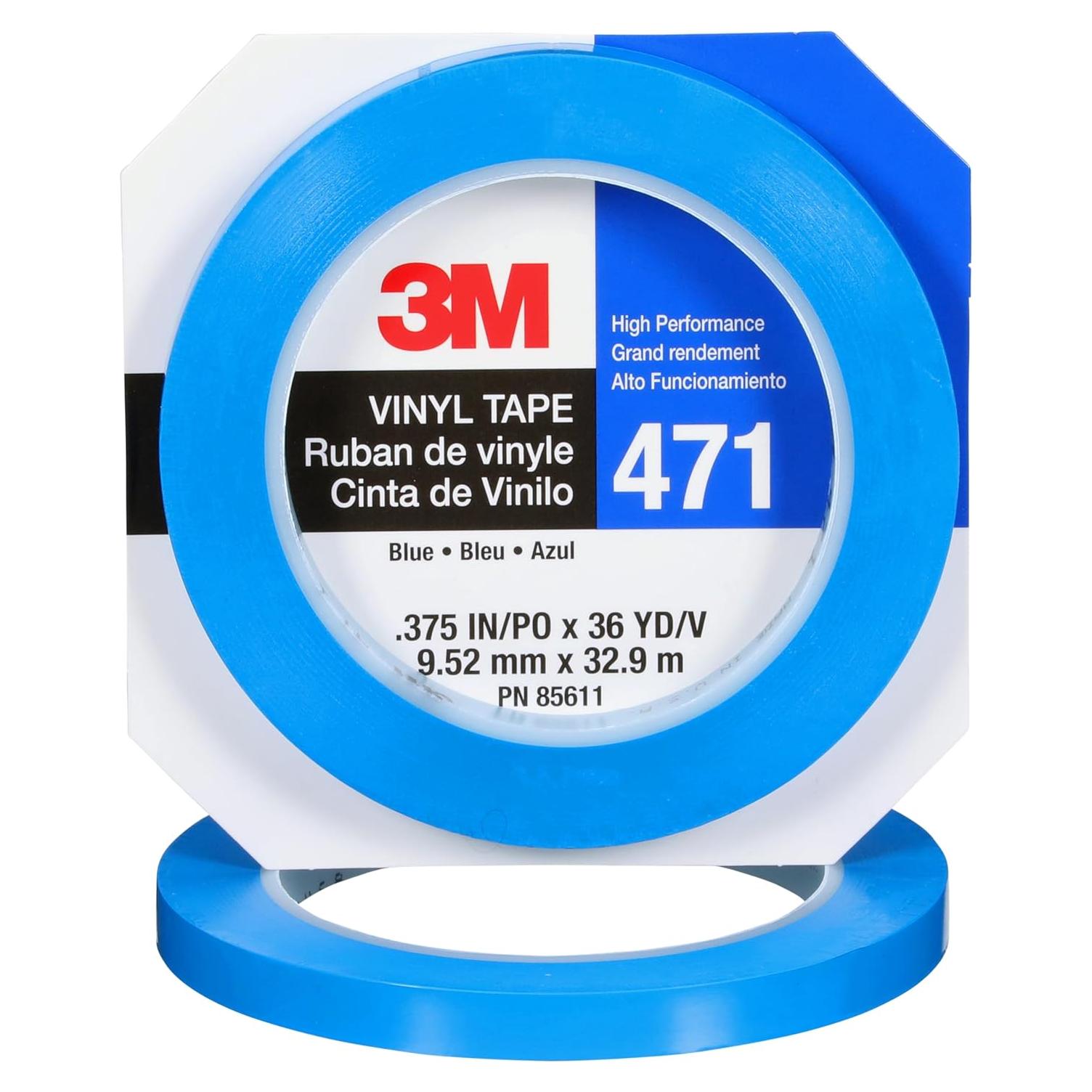 Cinta de Vinilo 3M 471, 1 Rollo 9.5mm x 32.9m, Azul