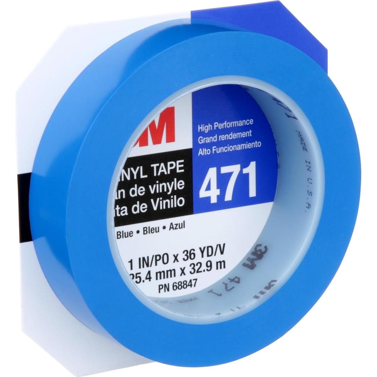 Cinta de Vinilo 3M 471, 2.54 cm x 32.92 m, Azul, Marcado de Suelos