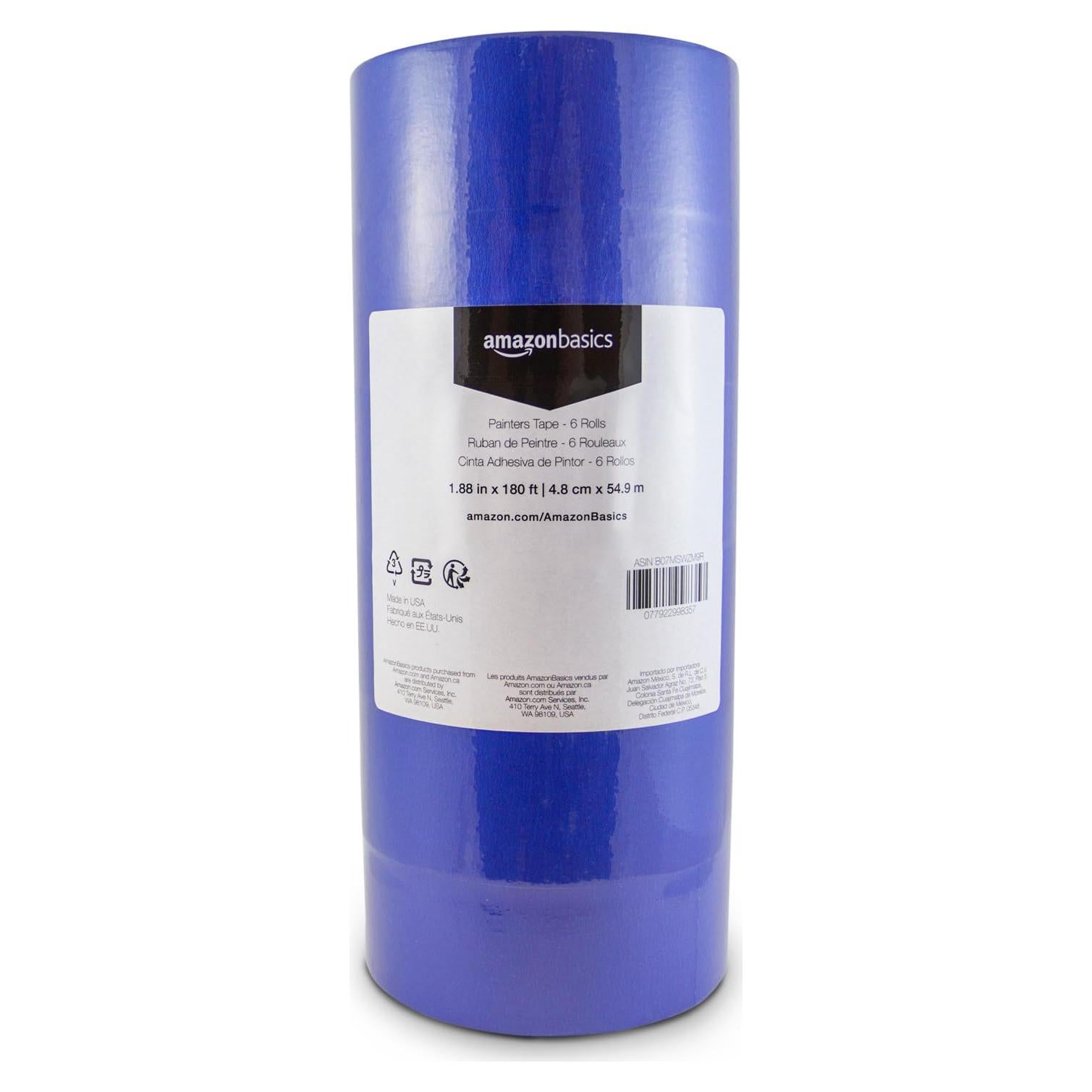 Cinta de pintor azul Amazon Basics, 6 rollos 4.8 cm x 54.9 m