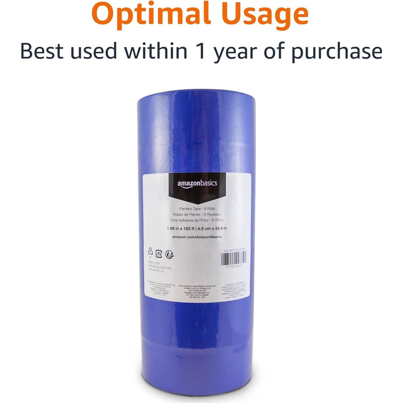 Cinta de pintor azul Amazon Basics, 6 rollos 4.8 cm x 54.9 m