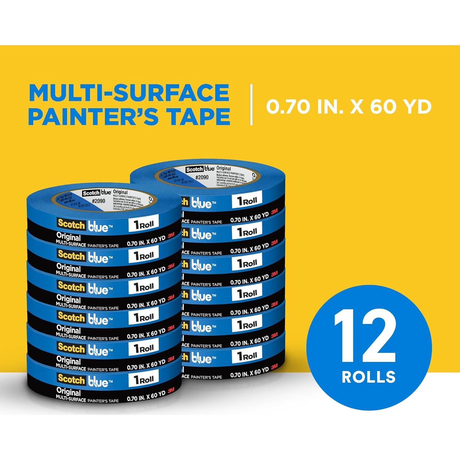 Cinta de Pintura Multi-Superficie ScotchBlue 2090, 12 rollos 1.9 cm x 54.9 m