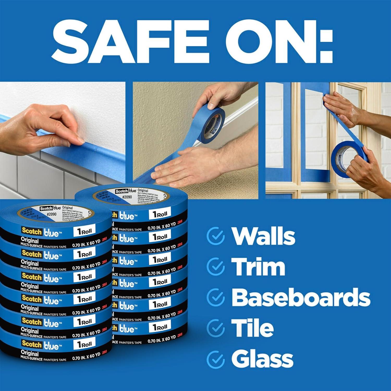 Cinta de Pintura Multi-Superficie ScotchBlue 2090, 12 rollos 1.9 cm x 54.9 m