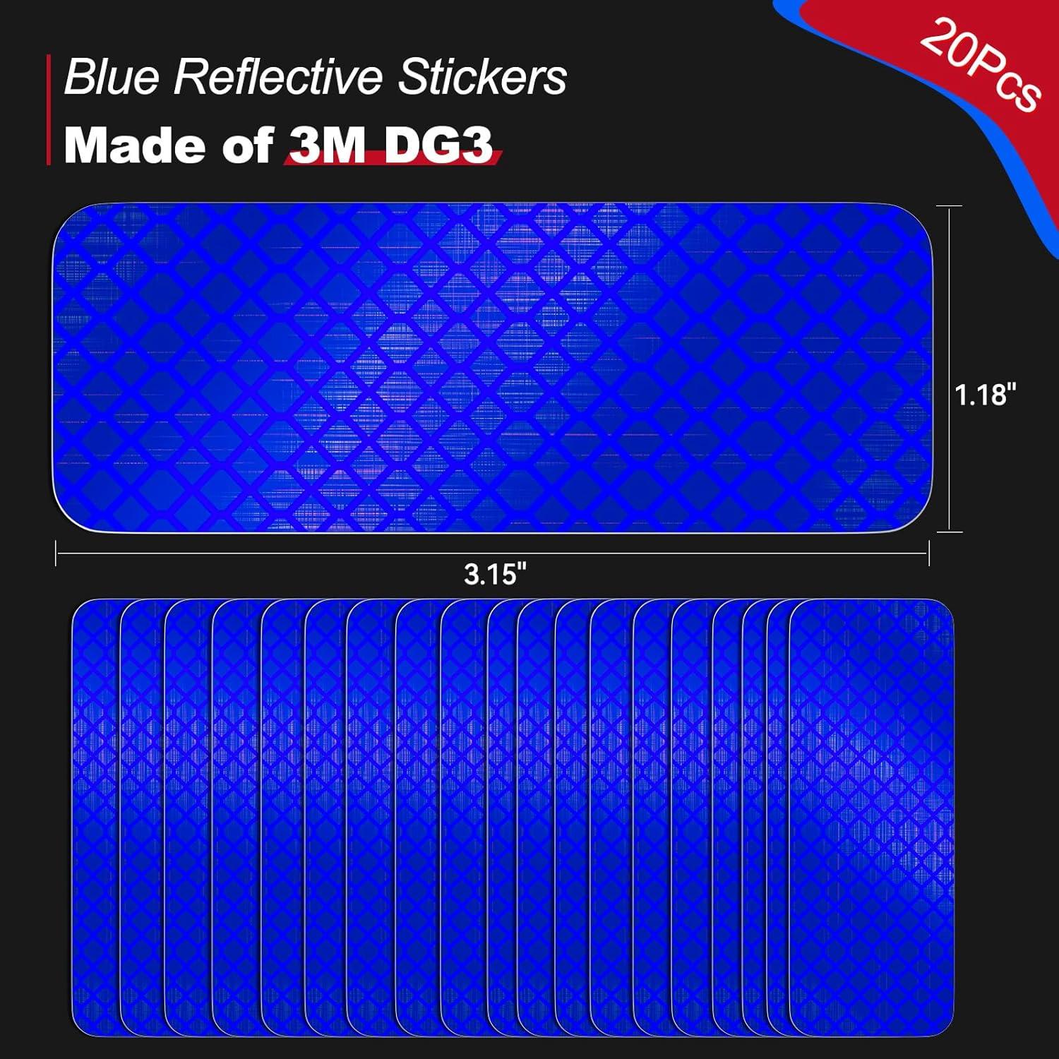 20 Calcomanías Reflectantes 3M DG3 Azul 8x3 cm para Seguridad