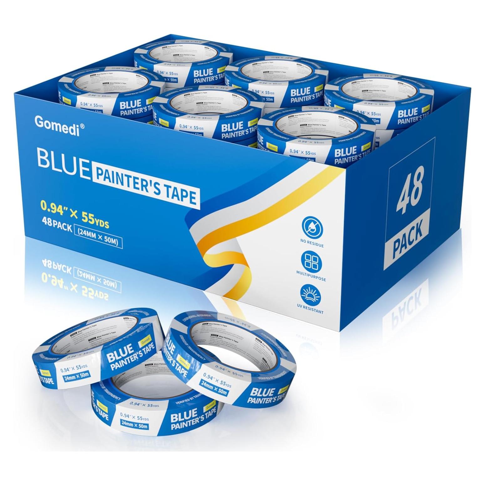 Cinta de Pintor Azul Gomedi 48 Rollos 2.4cm x 50m Resistente UV
