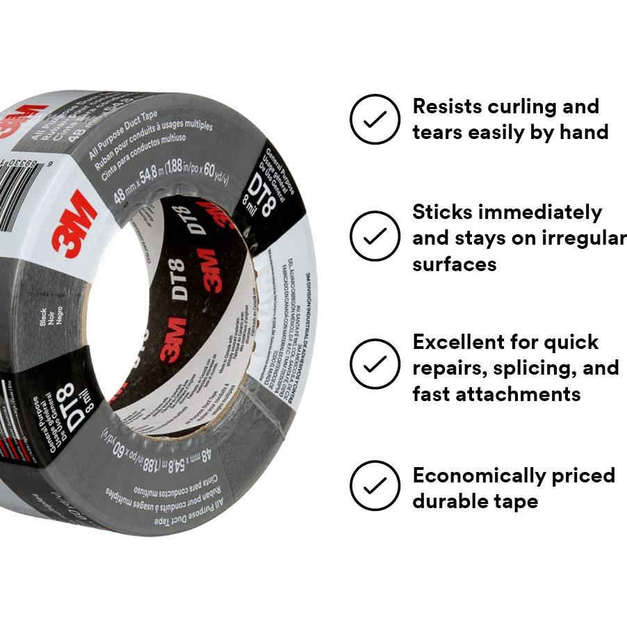 Cinta adhesiva 3M DT8 negra, 3 rollos, 4.78 cm x 54.86 m