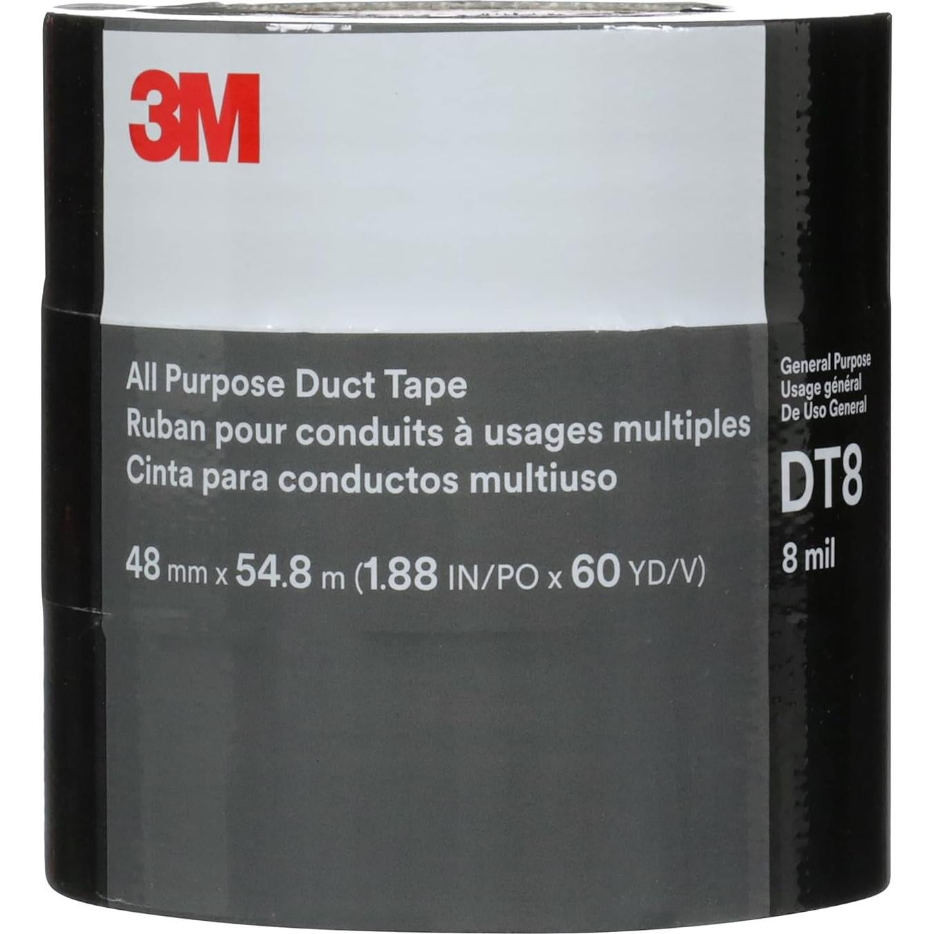 Cinta adhesiva 3M DT8 negra, 3 rollos, 4.78 cm x 54.86 m