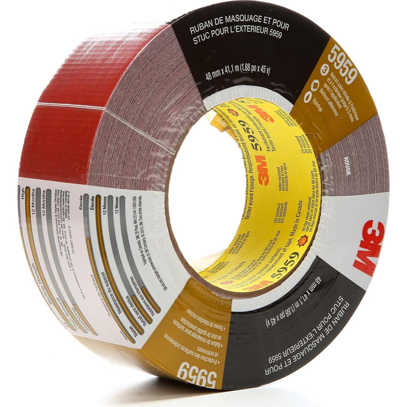 Cinta de Enmascarar y Estuco 3M 5959, 48 mm x 12 m, Roja