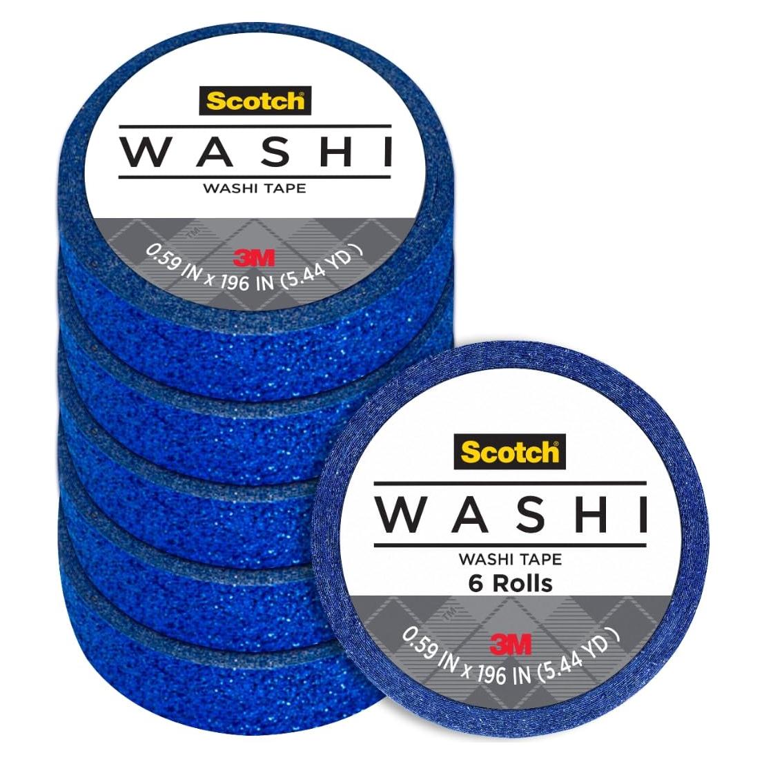 Cinta Washi Glitter Scotch 1.5 cm x 498.4 cm Azul Oscuro Pack 6