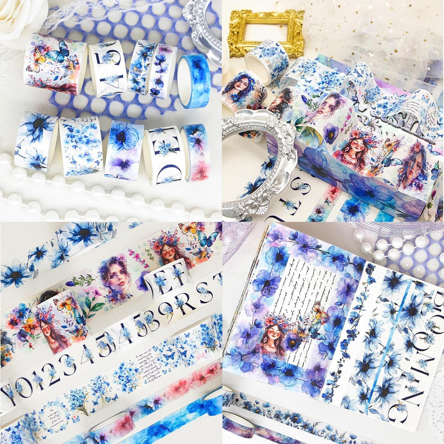 Juego de Washi Tape 13 Rollos - Cintas Decorativas Azules Brillantes