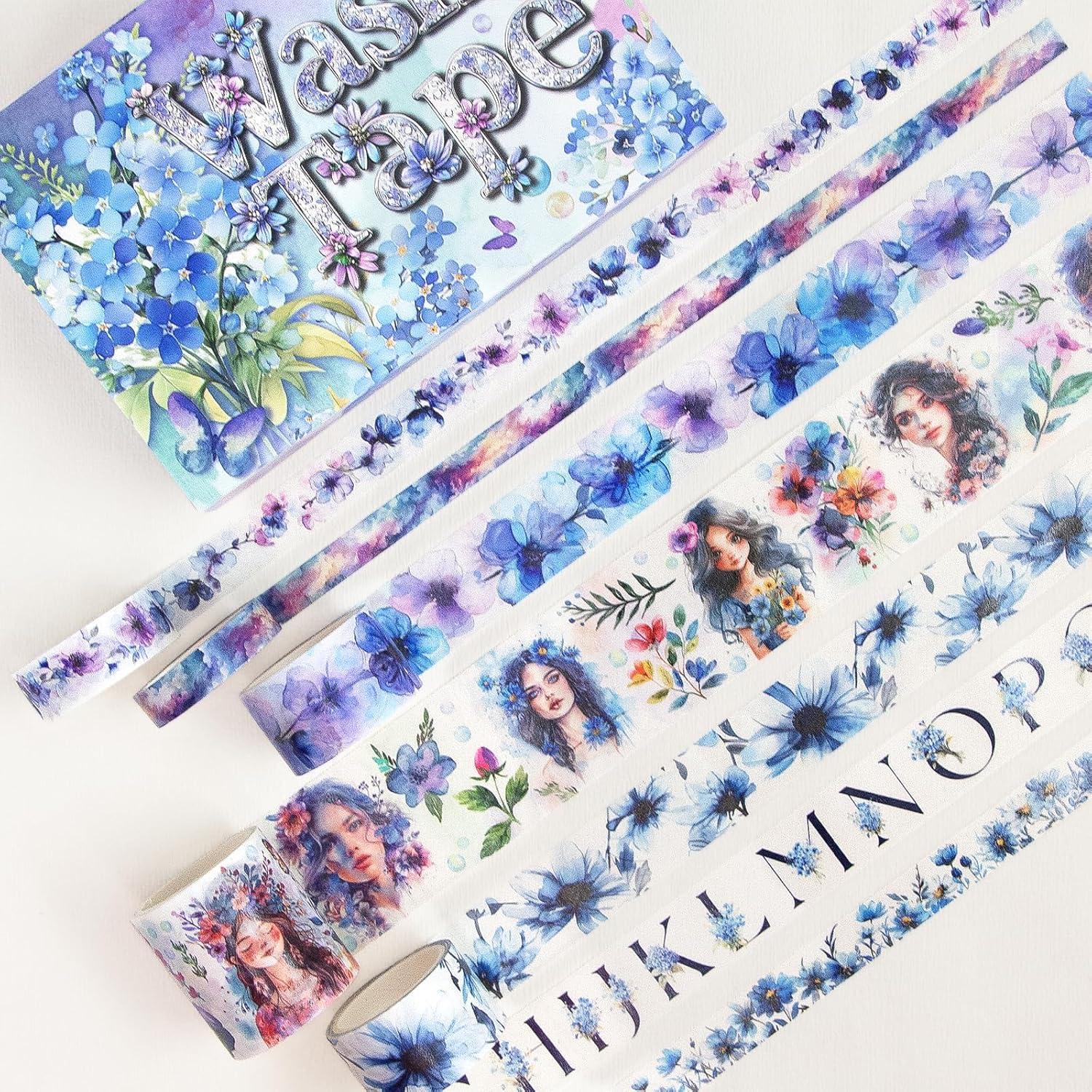 Juego de Washi Tape 13 Rollos - Cintas Decorativas Azules Brillantes