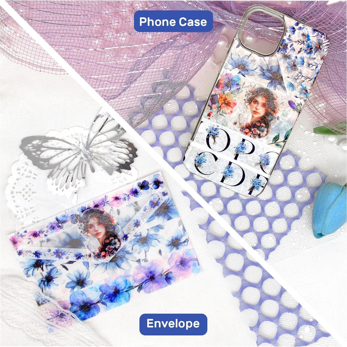 Juego de Washi Tape 13 Rollos - Cintas Decorativas Azules Brillantes