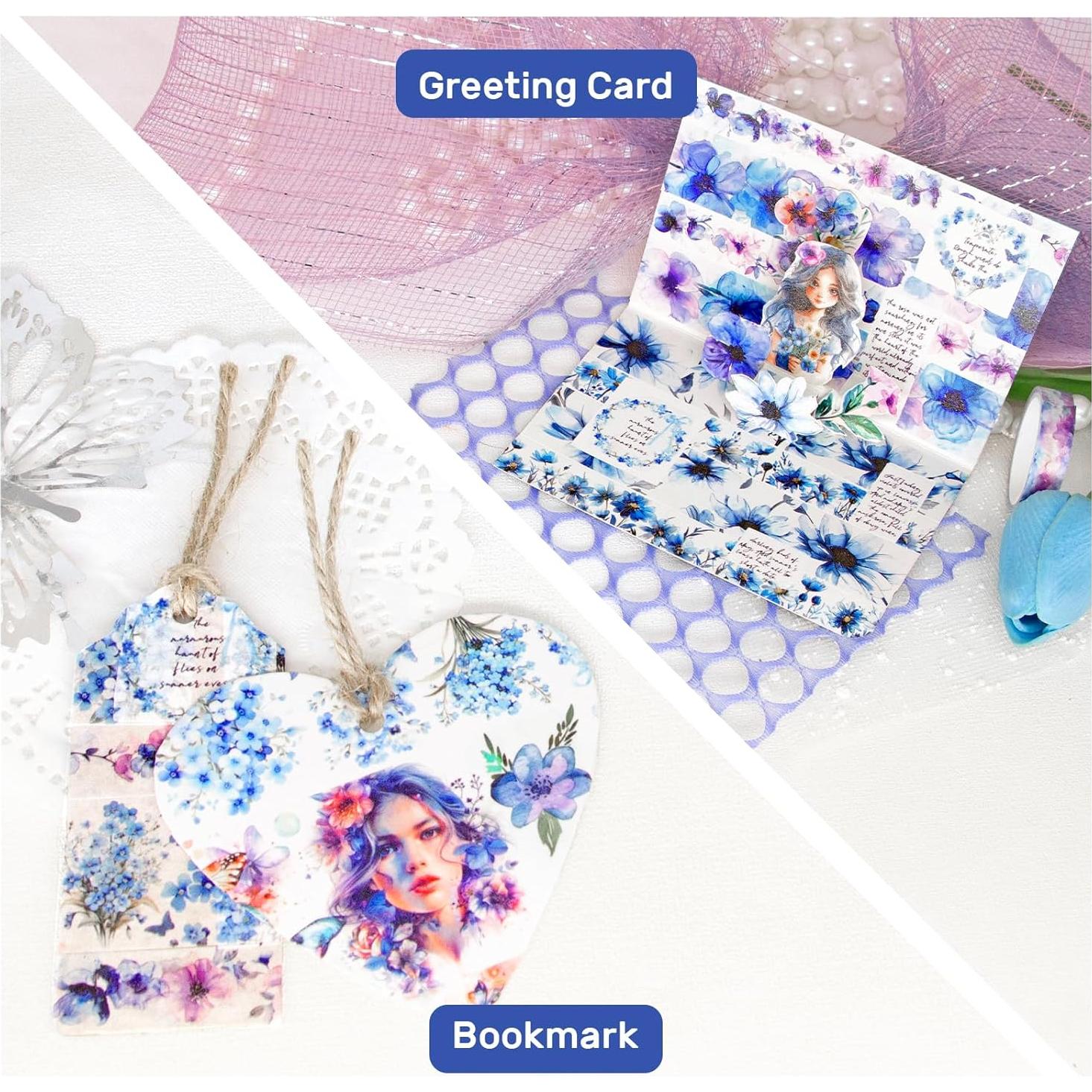 Juego de Washi Tape 13 Rollos - Cintas Decorativas Azules Brillantes