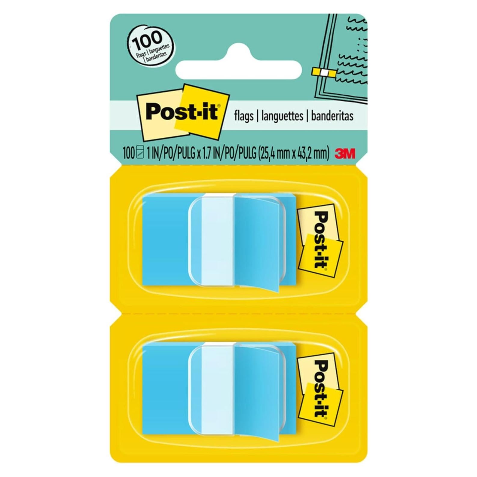 Banderas Post-it 3M Azul Brillante 2.54 cm - 100 Unidades