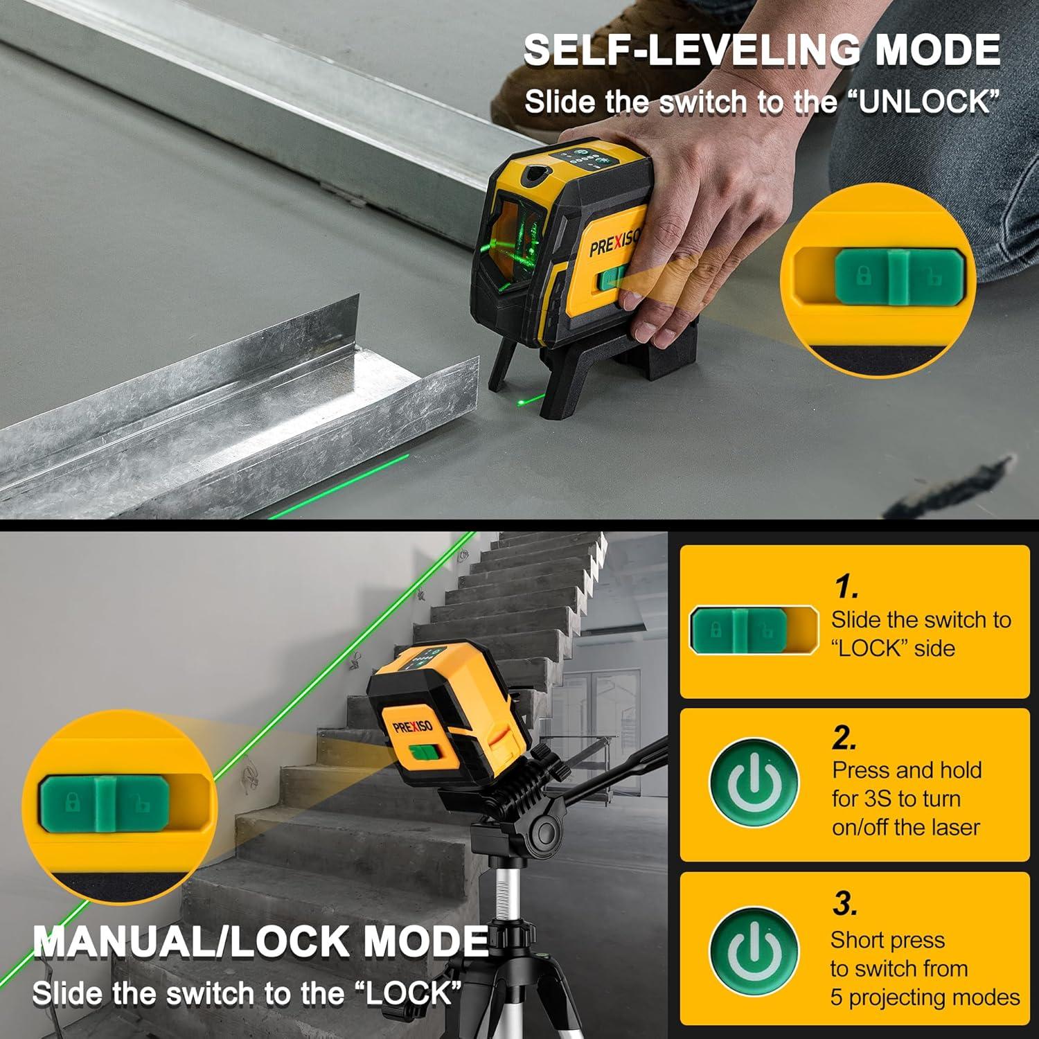 Nivel Láser PREXISO Verde Autonivelante con Trípode 95 cm