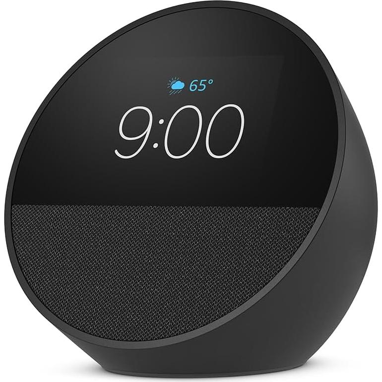 Like-New Amazon Echo Spot (newest model), Great for nightstands, offices and kitchens, Smart alarm clock with Alexa, Black