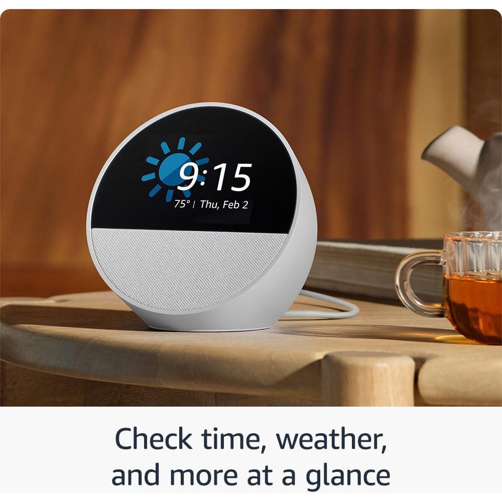 Like-New Amazon Echo Spot (newest model), Great for nightstands, offices and kitchens, Smart alarm clock with Alexa, Black